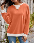 Lovelet Contrast Round Neck Long Sleeve Sweatshirt