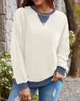 Lovelet Contrast Round Neck Long Sleeve Sweatshirt