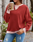 Lovelet Contrast Round Neck Long Sleeve Sweatshirt