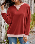 Lovelet Contrast Round Neck Long Sleeve Sweatshirt