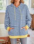 Lovelet Drawstring Striped Long Sleeve Hoodie