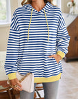 Lovelet Drawstring Striped Long Sleeve Hoodie