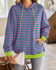 Lovelet Drawstring Striped Long Sleeve Hoodie