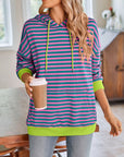 Lovelet Drawstring Striped Long Sleeve Hoodie