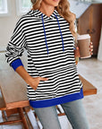 Lovelet Drawstring Striped Long Sleeve Hoodie