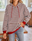 Lovelet Drawstring Striped Long Sleeve Hoodie