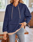 Lovelet Drawstring Striped Long Sleeve Hoodie