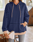 Lovelet Drawstring Striped Long Sleeve Hoodie