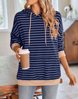 Lovelet Drawstring Striped Long Sleeve Hoodie