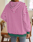 Lovelet Drawstring Striped Long Sleeve Hoodie