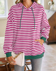 Lovelet Drawstring Striped Long Sleeve Hoodie