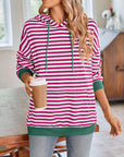 Lovelet Drawstring Striped Long Sleeve Hoodie