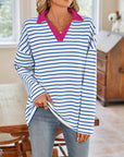 Lovelet Striped Johnny Collar Long Sleeve T-Shirt