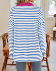 Lovelet Striped Johnny Collar Long Sleeve T-Shirt