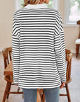 Lovelet Striped Johnny Collar Long Sleeve T-Shirt