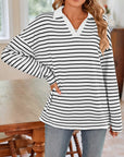 Lovelet Striped Johnny Collar Long Sleeve T-Shirt