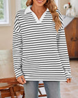 Lovelet Striped Johnny Collar Long Sleeve T-Shirt