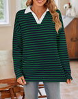 Lovelet Striped Johnny Collar Long Sleeve T-Shirt