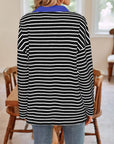 Lovelet Striped Johnny Collar Long Sleeve T-Shirt