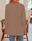 Lovelet Striped Johnny Collar Long Sleeve T-Shirt