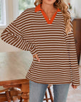 Lovelet Striped Johnny Collar Long Sleeve T-Shirt