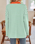 Lovelet Striped Johnny Collar Long Sleeve T-Shirt