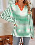 Lovelet Striped Johnny Collar Long Sleeve T-Shirt