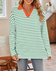 Lovelet Striped Johnny Collar Long Sleeve T-Shirt