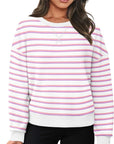 Lovelet Striped Round Neck Long Sleeve Sweatshirt