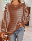 Lovelet Striped Round Neck Long Sleeve Sweatshirt