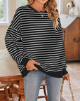 Lovelet Striped Round Neck Long Sleeve Sweatshirt