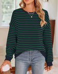 Lovelet Striped Round Neck Long Sleeve Sweatshirt