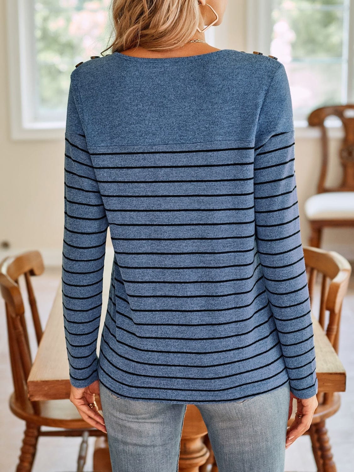 Lovelet Striped Round Neck Long Sleeve T-Shirt