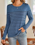 Lovelet Striped Round Neck Long Sleeve T-Shirt