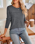 Lovelet Striped Round Neck Long Sleeve T-Shirt