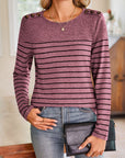 Lovelet Striped Round Neck Long Sleeve T-Shirt