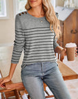 Lovelet Striped Round Neck Long Sleeve T-Shirt