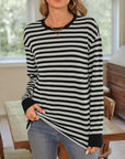 Lovelet Striped Round Neck Long Sleeve T-Shirt