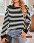 Lovelet Striped Round Neck Long Sleeve T-Shirt