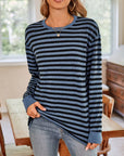 Lovelet Striped Round Neck Long Sleeve T-Shirt