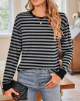 Lovelet Striped Round Neck Long Sleeve T-Shirt