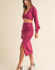 MABLE Front Twisted Knit Top and Midi Skirt Set