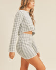 MABLE Houndstooth Cropped Knit Cardigan and Mini Skirt Set