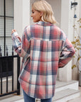 Mandy Pocketed Plaid Collared Neck Long Sleeve Shirt