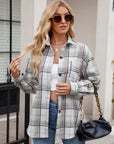 Mandy Pocketed Plaid Collared Neck Long Sleeve Shirt