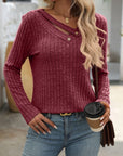 Mandy Ribbed V-Neck Long Sleeve T-Shirt