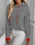 Mandy Striped Long Sleeve Hooded Knit Top