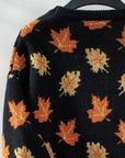 Maple Leaf Round Neck Long Sleeve Sweater