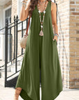 Light Gray Pocketed Scoop Neck Wide Leg Jumpsuit