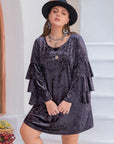 Plus Size Round Neck Flounce Sleeve Mini Dress